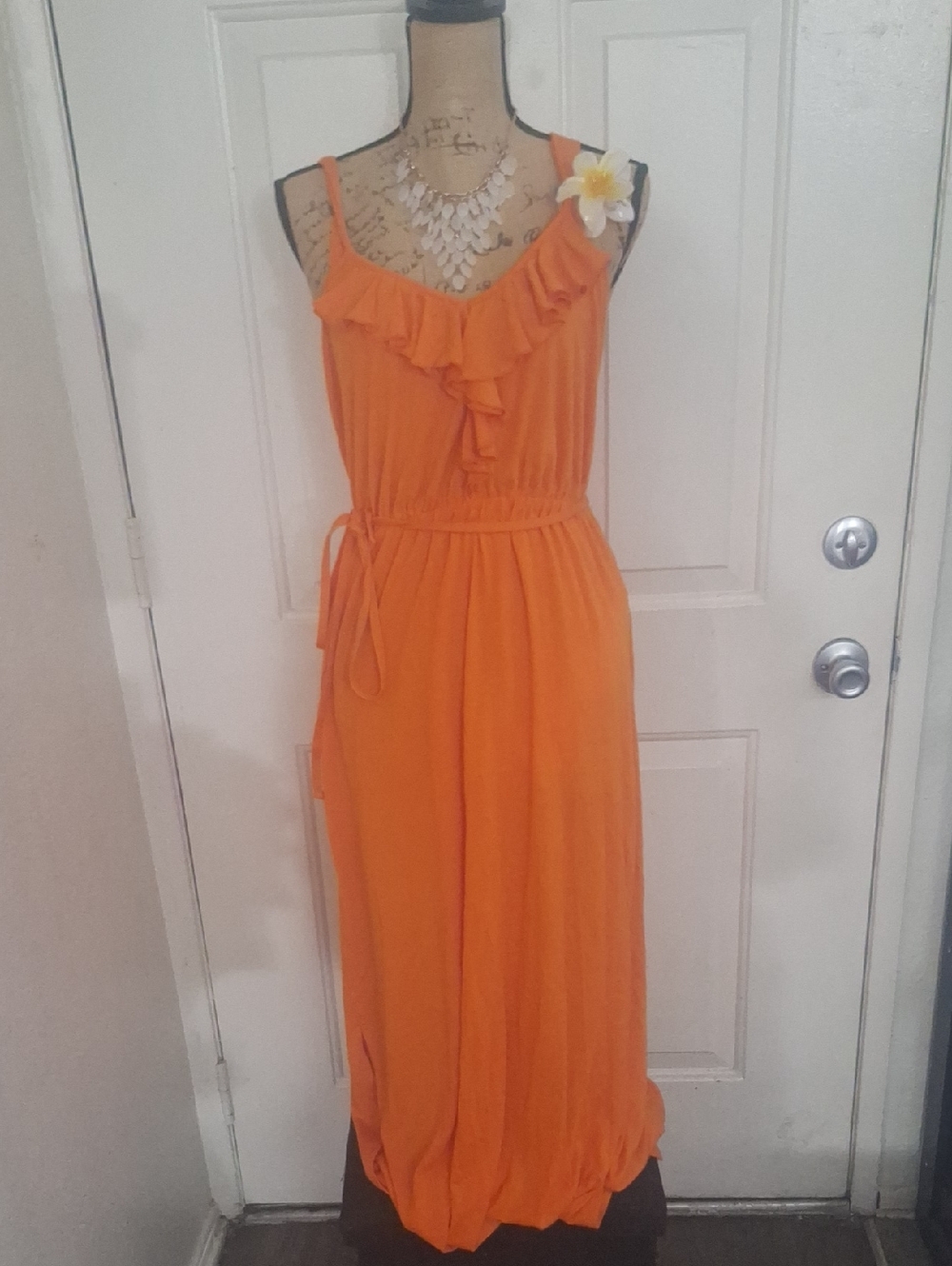 Bright Orange Ruffle Maxi Dress
